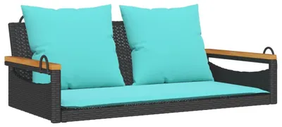 Produktbild von vidaXL Hängebank mit Kissen Schwarz 109x62x40 cm Poly Rattan
