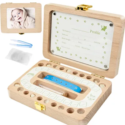 Imagen del producto de Caja para dientes de leche para bebés, con marco para fotos, ideal para guardar los dientes de leche, set de regalo para nacimientos y cumpleaños