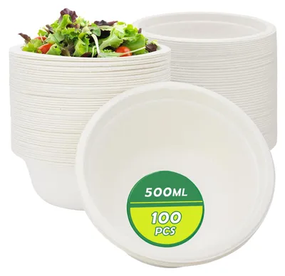 Produktbild von Set mit 100 biologisch abbaubaren Suppentassen aus Zuckerrohr, 500 ml
