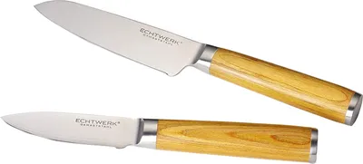 Produktbild von Echtwerk 2-tlg. Damaszener Messer Set, Santokumesser ca. 13cm/Schälmesser ca. 8cm, Damaststahl, Messergriffe aus Pakka-Holz, Inkl. Aufbewahrungsbox, Farbe:Hellbraun