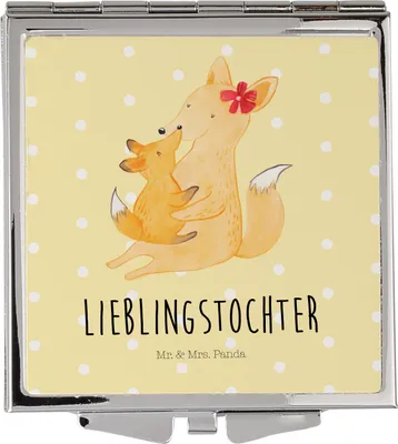 Produktbild von Mr. & Mrs. Panda Schminkspiegel Fuchs Mama - Gelb Pastell - Geschenk, Frauen Spiegel, Schoß, Kosmetikspiegel, Taschenspiegel, Kleiner, Handspiegel, Muttertag, Umarmen