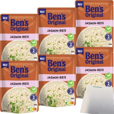 Produktbild von Ben's Original Express Jasmin-Reis 6er Pack (6x220g Packung) + usy Block