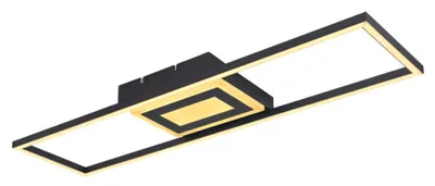 Imagen del producto de Lámpara de techo Globo, con estructura de metal  mate, difusor de plástico opal y detalles de acrílico blanco. Cuenta con 3 niveles de intensidad controlables mediante interruptor de pared: exterior, interior, ambos. Dimensiones: 810 x 210 x 50 mm. Incluye LED de 30W, 230V, con una potencia lumínica de 3650 lúmenes (salida) y 1100 lúmenes (potencia), con una temperatura de color de 3000K