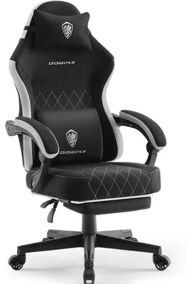 Produktbild von Gaming-Stuhl mit Fußstütze,ergonomisch,Taschenfederkissen&Massage-Lendenstütze,hohe Rückenlehne,Stoff Schwarz