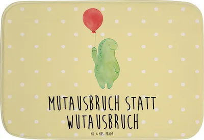 Produktbild von Mr. & Mrs. Panda Badvorleger Schildkröte Luftballon - Gelb Pastell - Geschenk, Motivationsspruch, duschmatte, fußmatte bad, Badteppich, Schildkröten, Badläufer, Badematte