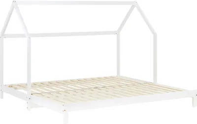 Image de Lit Cabane 2 Places Lit D'Enfant 90x200 cm Lit gigogne Lit Maison Bois Blanc avec Sommier à Lattes