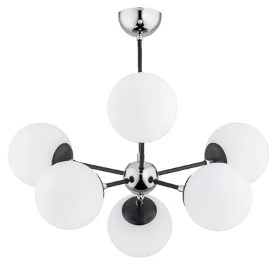Zdjęcie produktu dla Lampa wisząca SANDY chromowana czarna-biała 6xE14x10W szkło wym:56x63x63cm IP20 Alfa