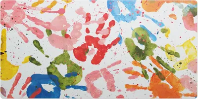 Produktbild von Bunte Handabdrücke– Schreibtischunterlage – Schreibtisch Tischunterlage – 120x60 cm – Unterlage Groß Schreibtischmatte