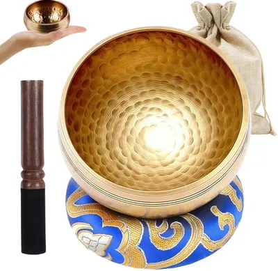 Produktbild von Original tibetische Klangschalen, handgefertigte Klangschalen, Klangschalen Set mit Klöppel für Yoga, Meditation und Entspannung