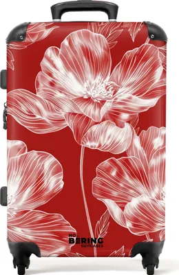 Produktbild von NoBoringSuitcases.com® Großer Koffer - Rot mit weißen Blüten - Kombinationsschloss TSA - Hartschalen Trolley 4 Rollen - 72 liter - Reisekoffer - 66 cmKoffer Mittelgroß 67x43x25 cm, 72L,
