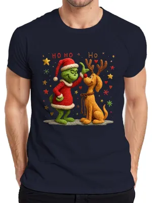 Immagine prodotto di Maglietta da uomo Grinch Knitted Wool Reindeer Christmas Funny Retro Gift, Navy, M