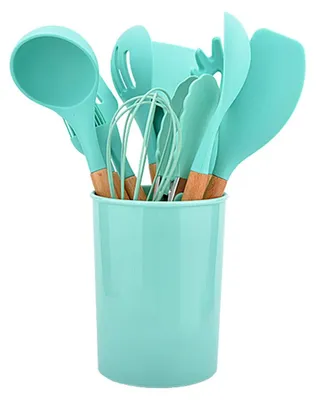 Immagine prodotto di Set di 12 utensili da cucina in silicone con manici in legno