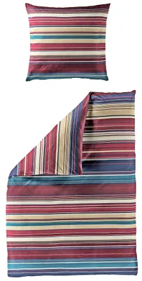 Produktbild von Bierbaum Mako Satin Bettwäsche 135x200cm 2 tlg. Multicolor Streifen Bordeaux Petrol Creme