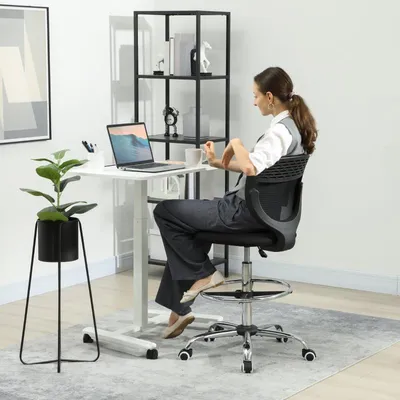 Productafbeelding van okwish Ergonomische kantoork stoel. Beklede stoel met hoge rugleuning, kantoork stoel. Relax fauteuil met verstelbare voetensteun, zwart