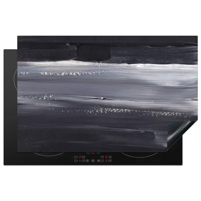 Produktbild von KitchenYeah© Herdabdeckplatte Farbe - Abstrakt - Schwarz , 81x52cm, Küche Deko, Glaskeramikkochfeld Herdabdeckung, Abdeckplatte fùr Kochfeld
