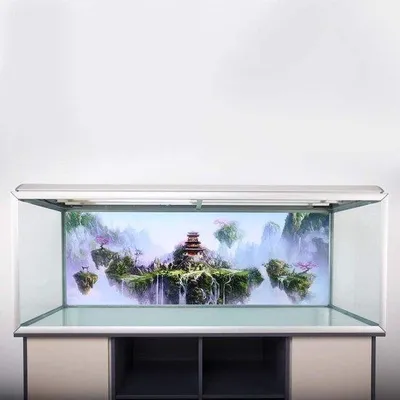 Produktbild von Aquarium Dekoration - PVC Slotmuster - Landschaftsfoto - Hintergrundsticker - 61 x 30 cm.