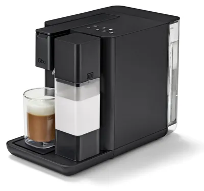 Produktbild von Tchibo Qbo MILK MASTER Premium Kapselmaschine für Cappuccino, Espresso, Caffè Crema, Caffè Grande, Milchschaum auf Knopfdruck mit abnehmbarem Milchtank 300ml, mit Abschaltautomatik, Velvet Black