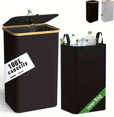 Produktbild von 100L Pfandflaschen Aufbewahrung mit Deckel, Groß  Behälter Leergut Flaschensammler mit Loch Küche Abstellraum Flaschentasche,(Schwarz)