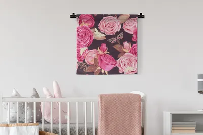 Produktbild von MuchoWow® Wandteppich Wandbehang Rosen - Schmetterlinge - Natur 60x60 cm Tapisserie Dekoration Wandtuch - Dekorationen - Wand Decke