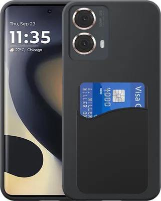 Image de Adaptée à l'étui de téléphone Motorola Edge 2024 avec porte-cartes en silicone - Coque arrière flexible en silicone TPU avec porte-cartes en silicone - Noir - Smartphonica