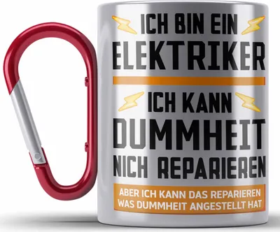 Produktbild von Trendation - Elektriker Geschenke für Männer Edelstahl Tasse Karabiner Geschenk Elektriker Elektroniker Geschenkidee (Rot)