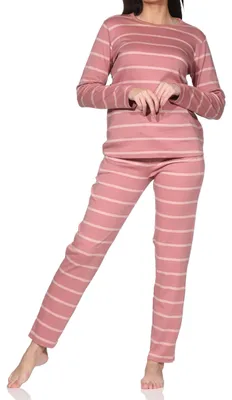 Produktbild von Normann Damen Pyjama Streifenoptik - Kuschel Interlock – auch in Übergröße ; altrose , 60
