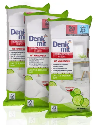 Productafbeelding van Denk - Natuurlijke reinigingsdoekjes Limette & Basilicum, 45 stuks (3-voudig pak)