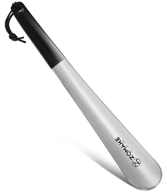 Immagine prodotto di Calzascarpe lungo 30 cm, in acciaio inossidabile, paletta per scarpe robusta, resistente, con anello per appenderla, colore argento