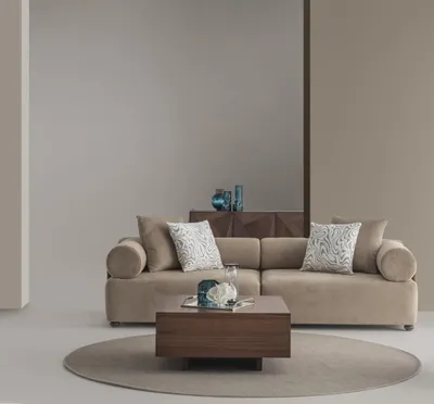 Immagine prodotto di Divano moderno beige, elegante, imbottito, tre posti