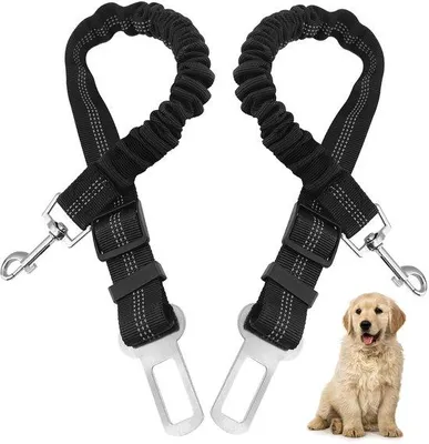 Productafbeelding van Unyqoos® Verstelbare autogordel voor honden met schokabsorptie, voor een veilige autorit. Gemaakt van nylon, met een roestvrijstalen karabijnhaak. Lengte: 50–75 cm. Geschikt voor auto's, SUV's en pick-ups