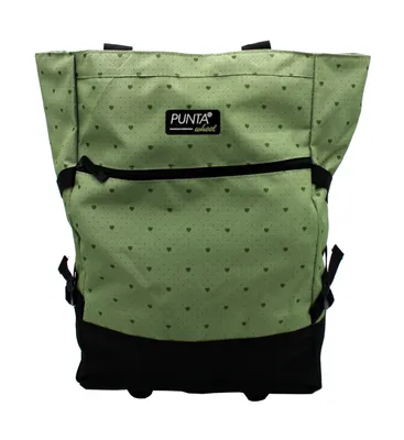 A shopping roller bag with a heart pattern.