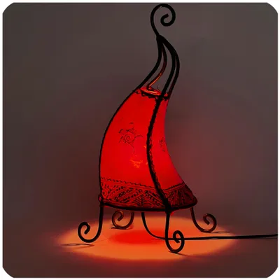 Imagen del producto de Lámpara oriental, lámpara de henna, lámpara de cuero marroquí, lámpara de mesa, lámpara de pie, Coq Sonne, 40 cm, color rojo