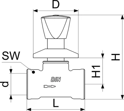 A technical drawing of a valve with dimensions labeled.