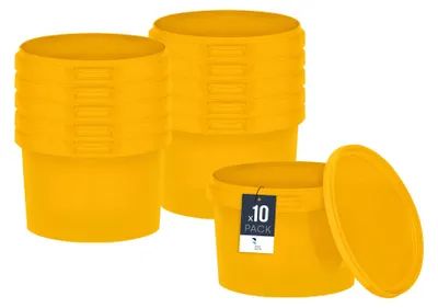 Image de BenBow Seau avec couvercle 0,5L x10 jaune - qualité alimentaire, stable, hermétique, anti-fuite, inodore - seau en plastique avec anse - vide