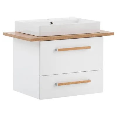 Produktbild von MÖBELPARTNER Waschbecken mit Unterschrank Duo 701517 kreideweiß, eiche landhaus 82,2 x 50,0 x 61,5 cm