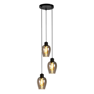 Produktbild von ZMH Hängelampe Schwarz Pendelleuchte 3 Flammig - Vintage Hängeleuchte Esstisch E27 Küchenlampe Hängend Industrial Rauchglas für Esszimmer Schlafzimmer Wohnzimmer Ohne Lichtquelle