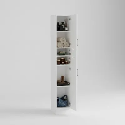 Produktbild von Badezimmerschrank Weiß 180 cm, Regalschrank mit großem Stauraum, Loft-Stil