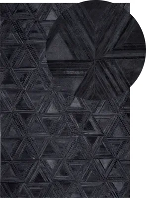 Produktbild von BELIANI Teppich Schwarz 140 x 200 cm aus Leder Geometrisches Muster Handgefertigt Modern