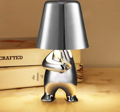 Produktbild von Nachttischlampe mit Touch Steuerung, Dekorative Thinker Statue LED Schreibtischlampe, USB Aufladung 3 Helligkeitsstufen Dimmbare Tischlampe（silver C）