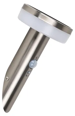 Produktbild von Solar-/Wandleuchte "NORCIA" Inkl. Bewegungsmelder, Lampe für den Außenbereich aus Metall und Kunststoff in nickelmatt, 25 cm hoch, Ø 12,5 cm, LED Platine – mit Druckschalter – Dämmerungssensor – Bewegungsmelder