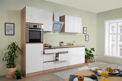 Produktbild von Küche Küchenzeile Küchenblock grifflos Eiche Weiß Lorena 270 cm Respekta