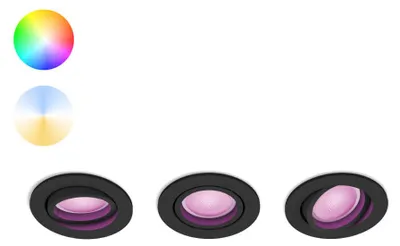 Produktbild von Philips Hue White and Color ambiance 3er-Pack Centura Einbauspot, Intelligenter Einbaustrahler, Bluetooth/Zigbee, Schwarz, LED, Synthetik, GU10