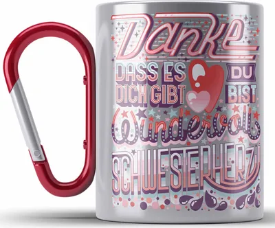 Produktbild von Trendation - Beste Schwester Edelstahl Tasse Karabiner Geschenk von Schwester an Schwester Lieblingsschwester von Bruder Geschenkidee Spruch (Rot)