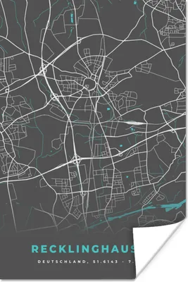 Produktbild von MuchoWow® Poster Stadtplan - Deutschlandkarte - Blau - Recklinghausen - Karte 40x60 cm - Plakate für die Wand - Poster Babyzimmer