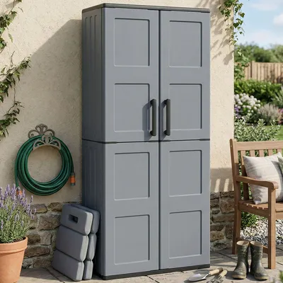Immagine prodotto di Dmora Armadio da Esterno Akina 37x68x163h cm Grigio, 2 Ante Resistente ai Raggi uv, Impermeabile Italy