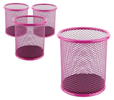 Produktbild von Leviatan Metall Stifteköcher 24 Stück | Stiftehalter rund aus Drahtmetall | Mesh Multifunktions Becher für Kugelschreiber Ø91 mm Rosa