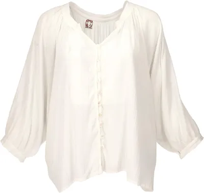 Produktbild von Luftige Boho Bluse, Oversize Hemdbluse, Maxibluse - Cremweiß, Damen, Creme-weiß, Viskose, Blusen & Tunikas