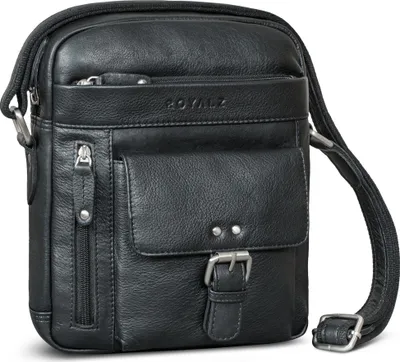 Produktbild von ROYALZ "Greyson" kompakte Herren Umhängetasche Leder - Echtleder Schultertasche Männer klein im modernen Vintage Look - smarte kleine Ledertasche Herren Alltag & Ausflüge