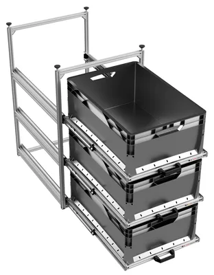 Produktbild von Wohnmobil Regal Regalsystem Tower 4 - 600, mit Auszügen, 486x610mm, 3 Auszüge / Drehriegel-Verriegelung