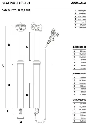 Image de XLC SP-T21 Dropper post Ø27,2mm, 377mm, stroke 90mm ICR